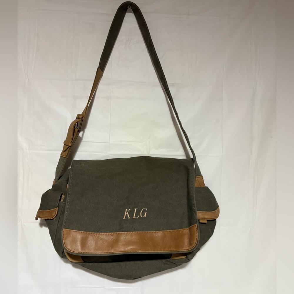 L.L. Bean Olive Green and Brown Canvas Messenger Bag